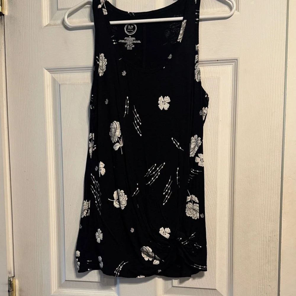 Maurices Black and White Floral Tank Top - Picture 1 of 3